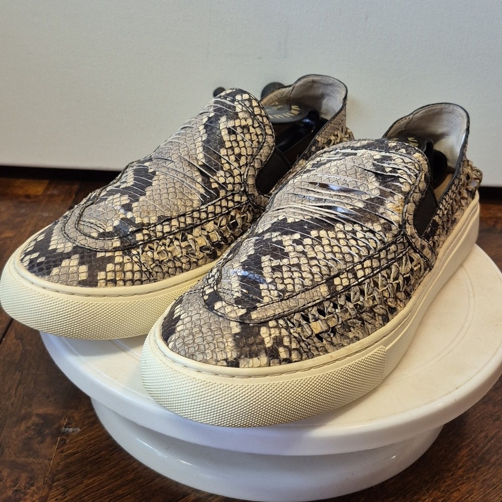 Tory Burch Snake-Embossed Slip-On Sneakers in Cream and Black